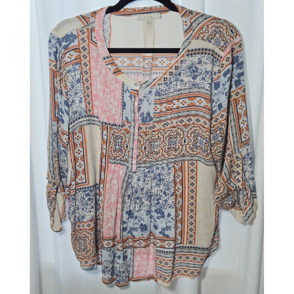 Boho Patchwork Peasant Blouse Pintuck Flowy Top Artsy Eclectic Cottagecore XXL